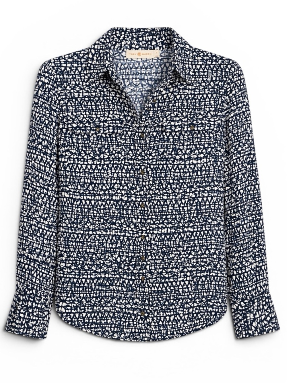 Tory Burch Blue & White Abstract Print Button Blouse - Size 4